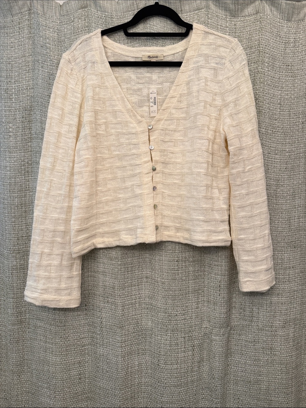 Madewell Cream Textured V-Neck Button Cardigan